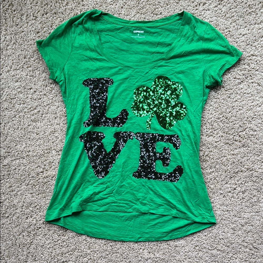 Express Green Sequin Love Women's Top